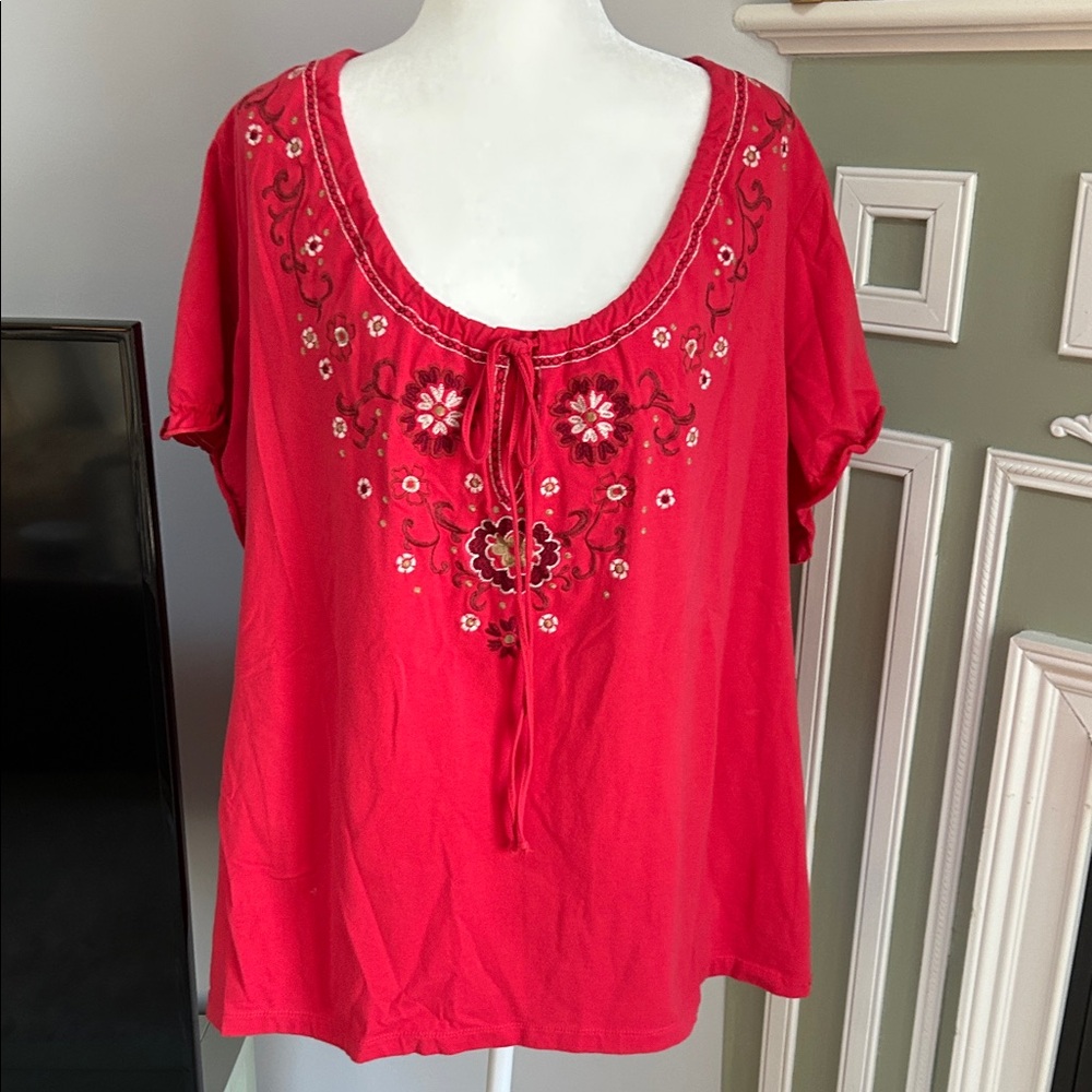 Chic Red Embroidered Blouse